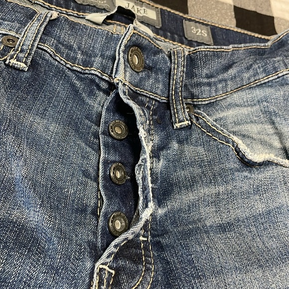 BKE Jake Straight Leg BUTTON FLY Jeans Men's 32 x 30 Stretch Destruction Patched - Picture 7 of 16